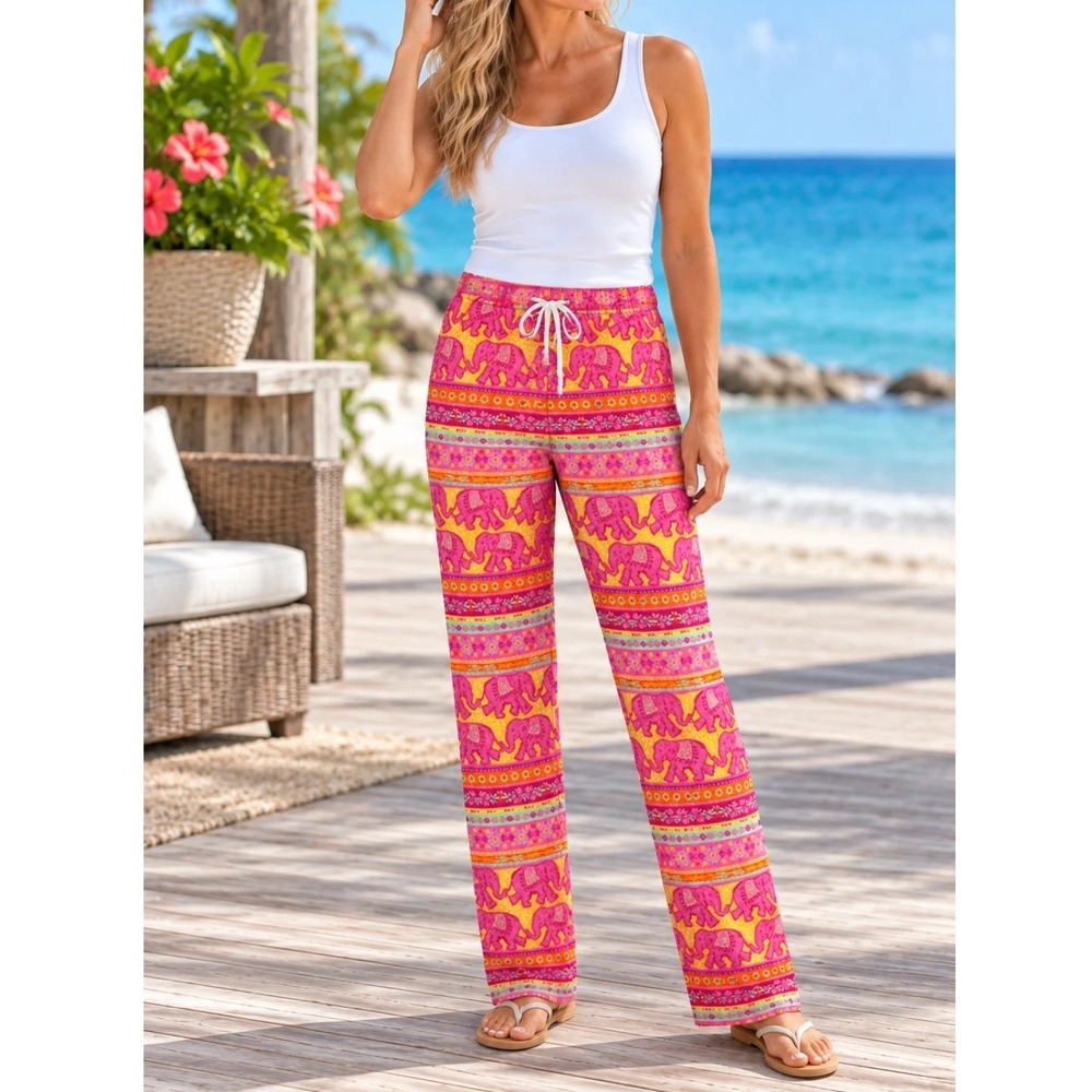 Southern Couture Tribal Elephant Print Lounge Pants Royal Straight Leg S/M
